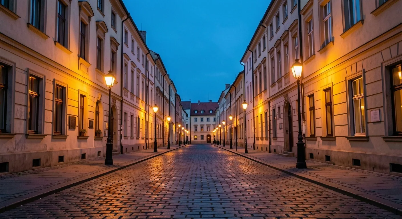 Ulice v centru Brna při soumraku
